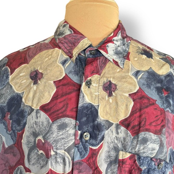 Other - Vintage 90s Floral Silk Shirt XL Atelier De Soir Tropical Button Up Vacation Top